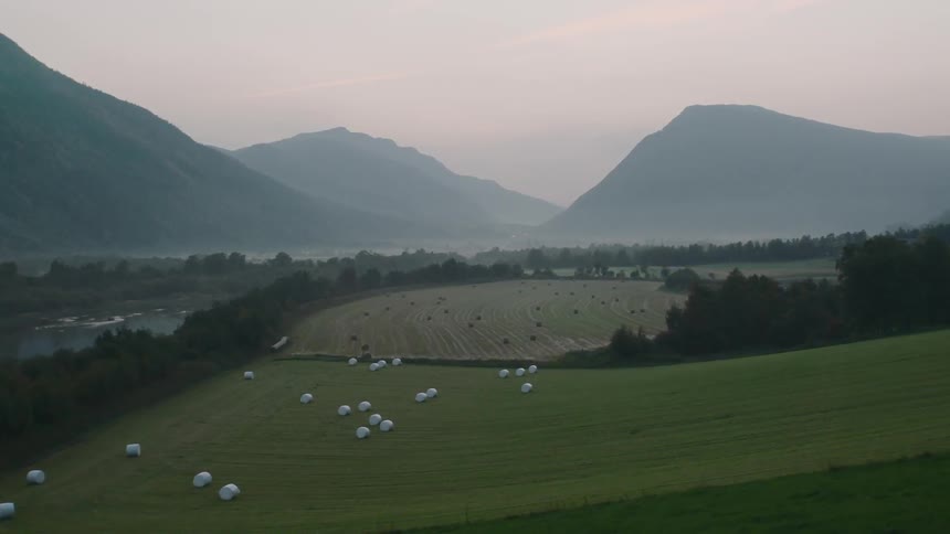 Fields and mountains as seen from above