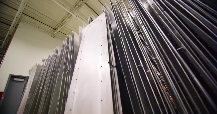 Rows of metal panels inside a room