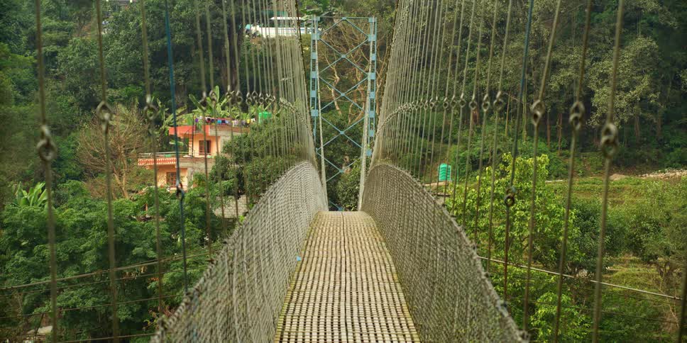 A suspension bridge in a rural area
