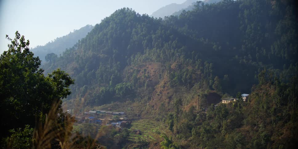 Rural farm nested on the forest covered mountains