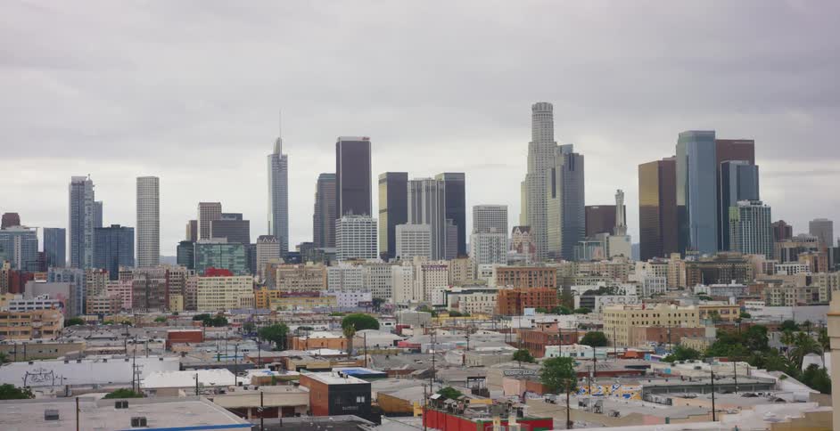 The skyline of a metropolis on a cloudy day