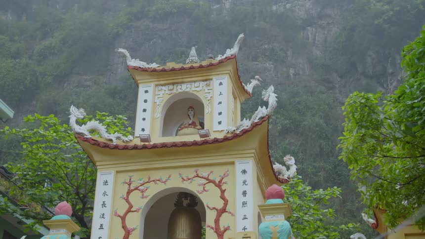 A shrine temple in a mountain setting