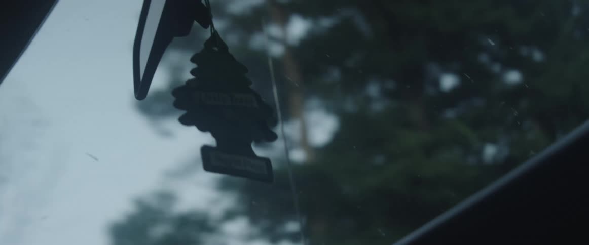 An air freshener dangling in a car as it drives