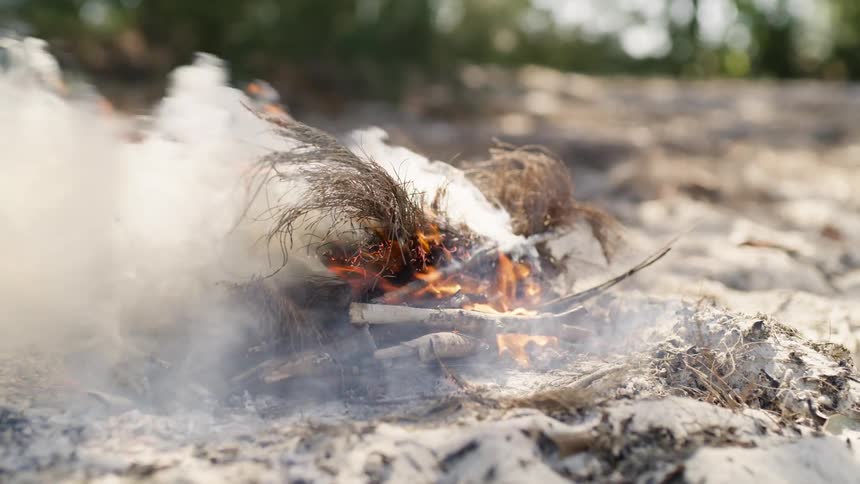 A fire burning on the beach