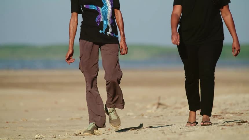 People walk on the beach together