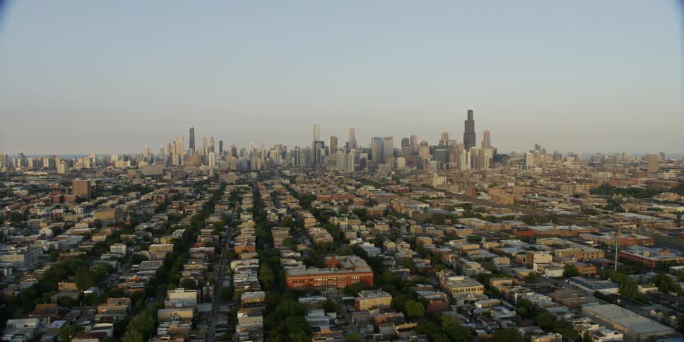 Aerial view of a town before a large city