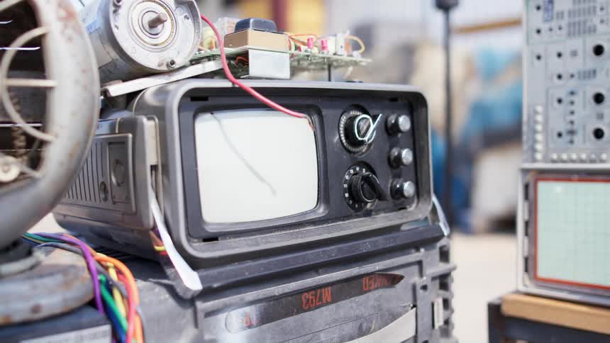 Vintage electronic equipment with small tube display and wiring