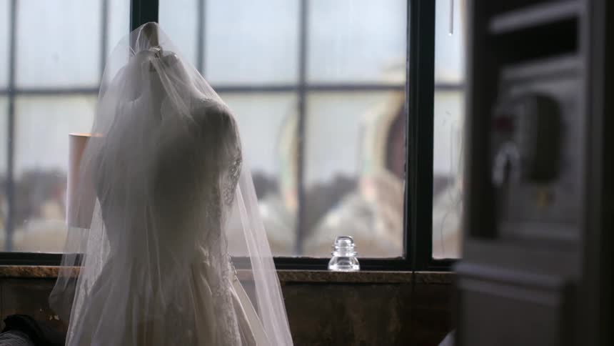 A wedding dress on a mannequin