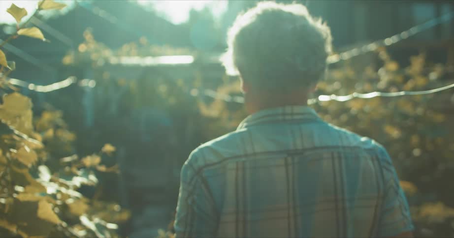 A man walking through a garden