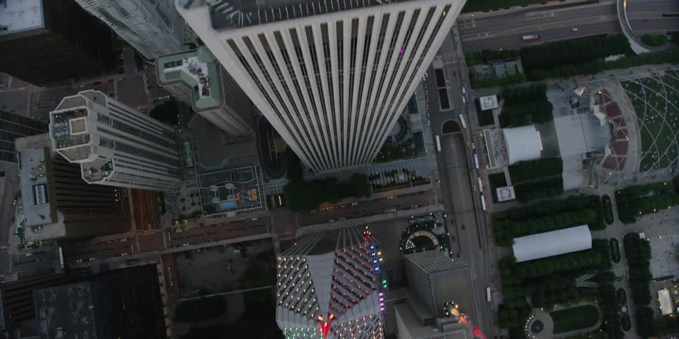 Aerial view of some tall buildings in a city