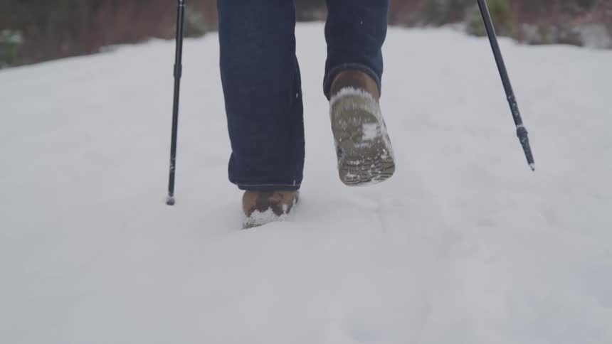 Walker walks through the snow with poles