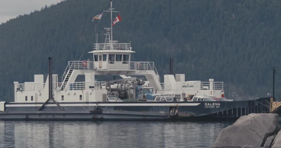A ferry carries cars across the water
