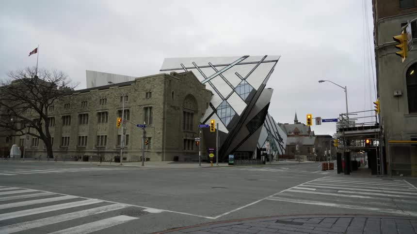 Royal ontario museum and empty streets during lockdown due to corona virus in toronto ontario canada