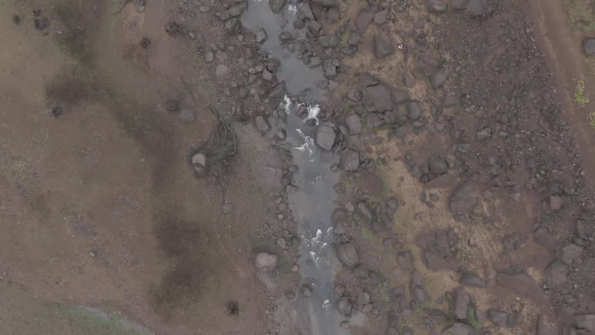 An aerial view on a river is displayed