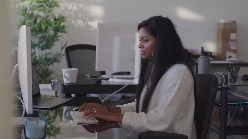 A woman is working in the office