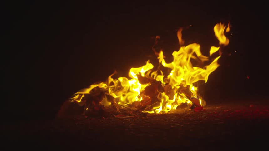 A large bonfire burning