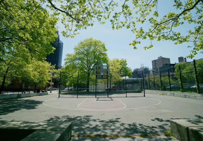 Basketball court in city neighborhood
