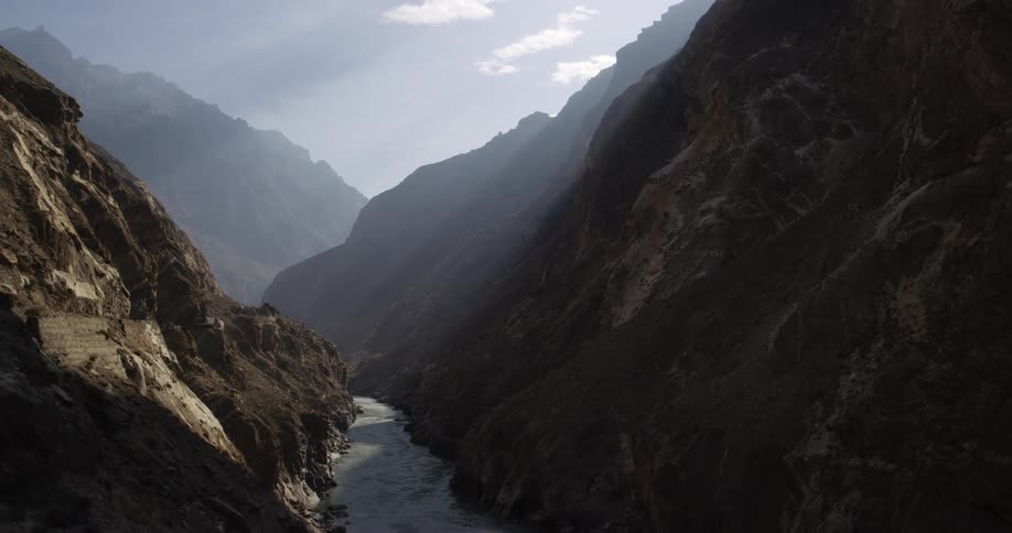 A river flowing through a canyon in nature