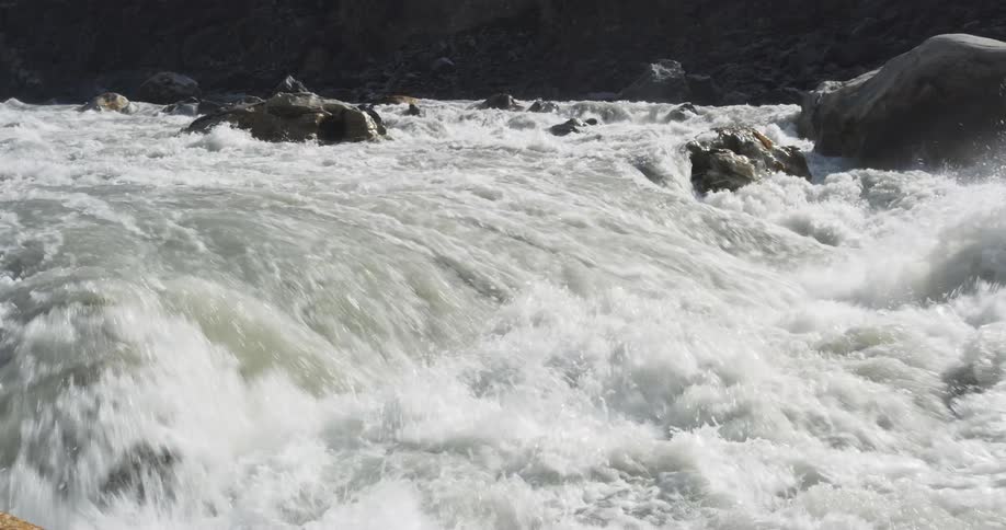A river is moving fast against the rocks
