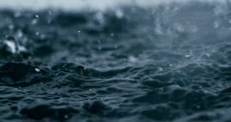 Rain falling on an ocean