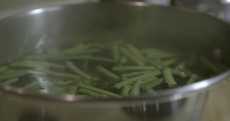 Green beans cooking in a pot