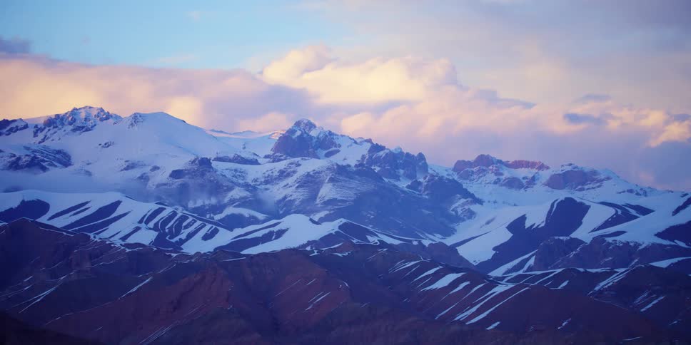 Landscape view of a snow covered mountain range