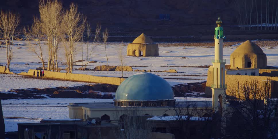 The small domes are spaced out on the field