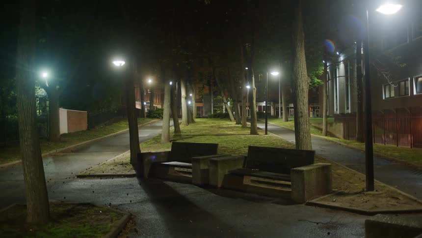 The walkways are lit up at night