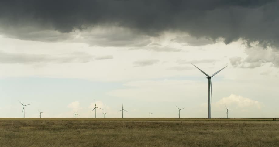 Windmills are moving in a rural area