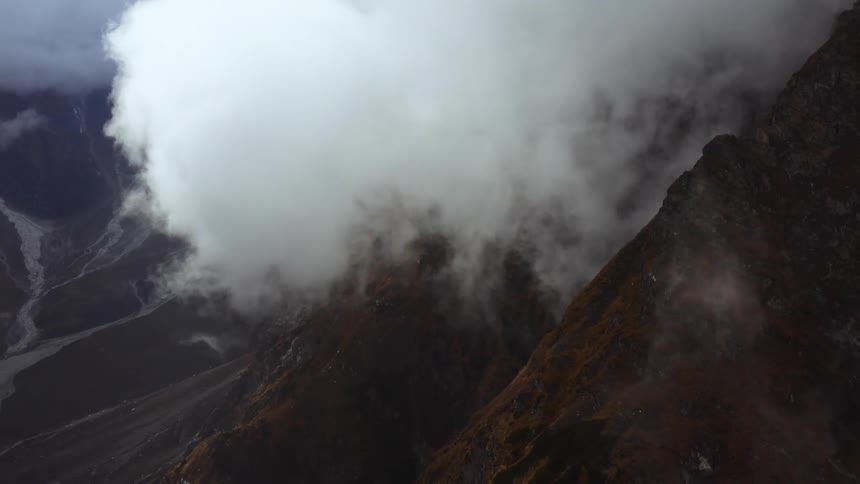 Clouds are covering the mountain range