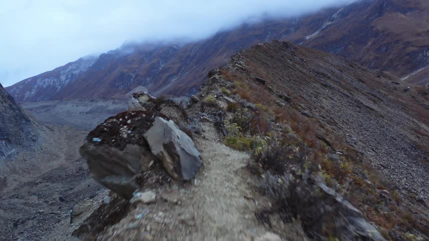 A mountain with ridges and peaks