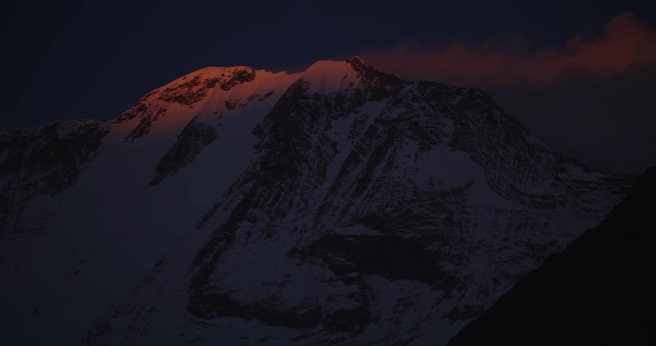 A mountain is displayed during winter