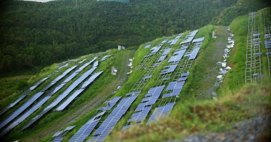 Solar panels lying in a field