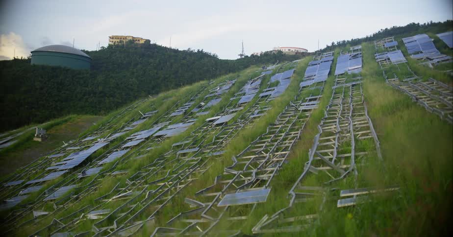 Solar panels on a grassy field