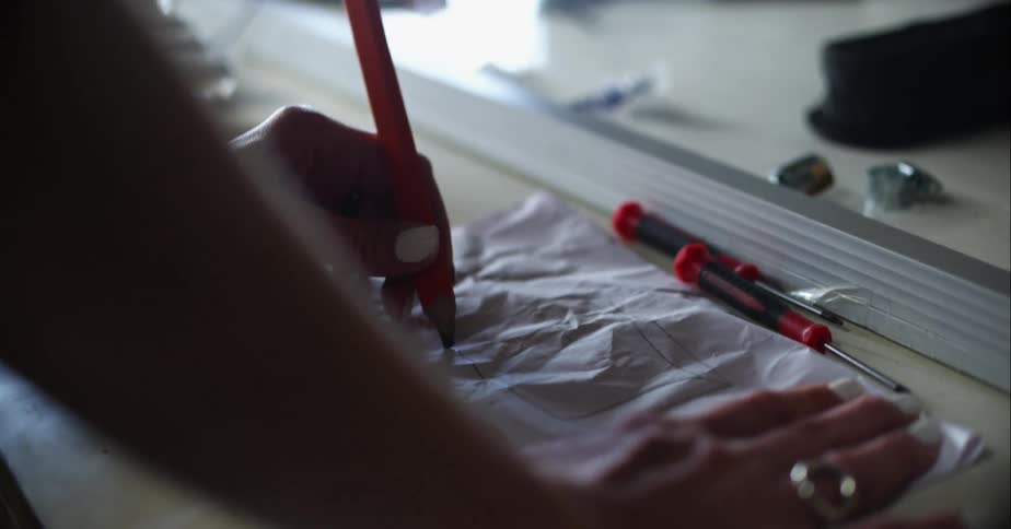 A woman drawing on a piece of paper