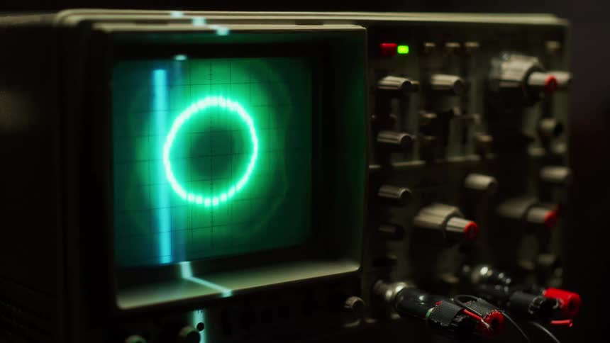 Lights flash on a display on an oscilloscope