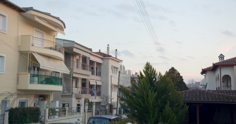 Neighborhood with apartment buildings and balconies