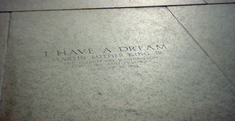 A martin luther king jr quote carved into stone "I have a dream"