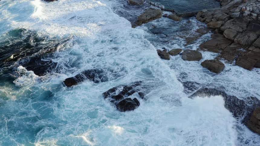 Ocean waves are moving towards the coast