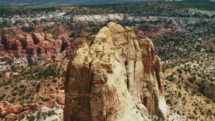 An aerial view of a cliff is displayed in spring