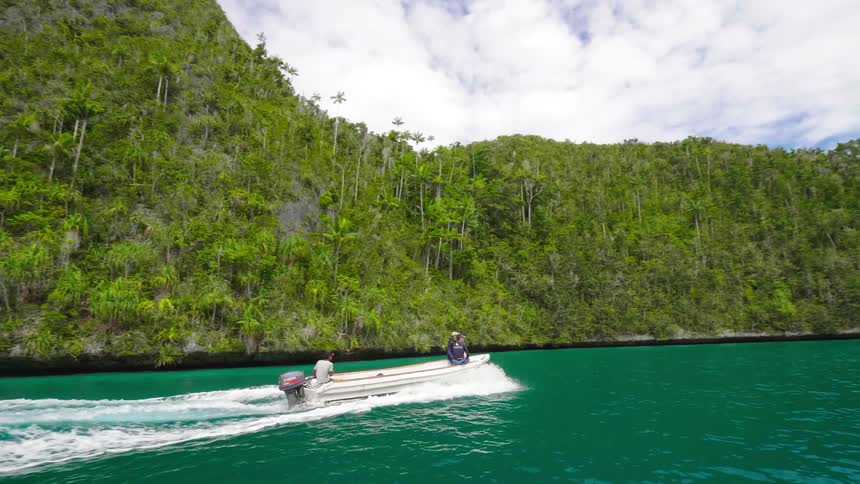 A boat sailing down a river