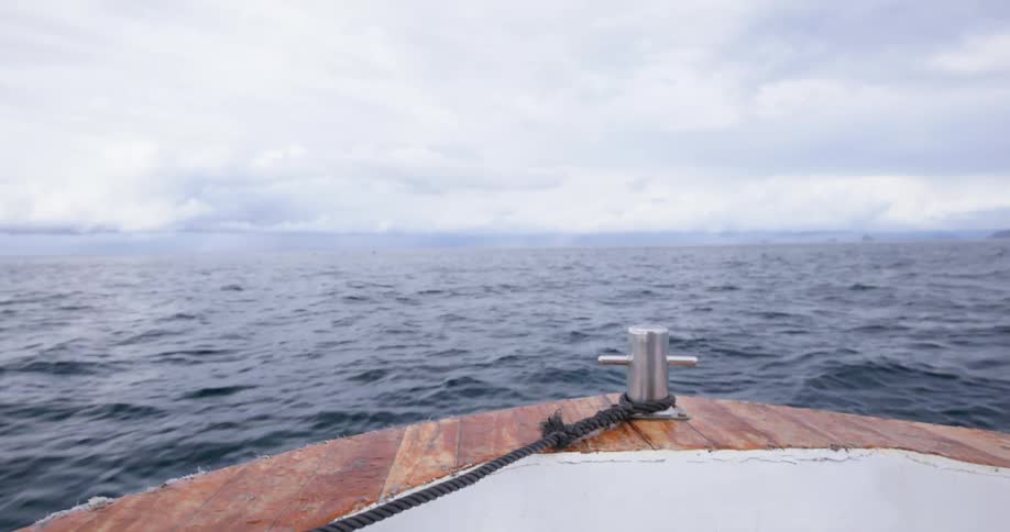 A boat is driving in the ocean