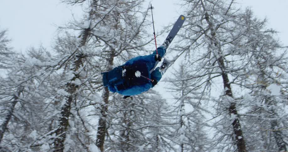 A person is skiing in winter
