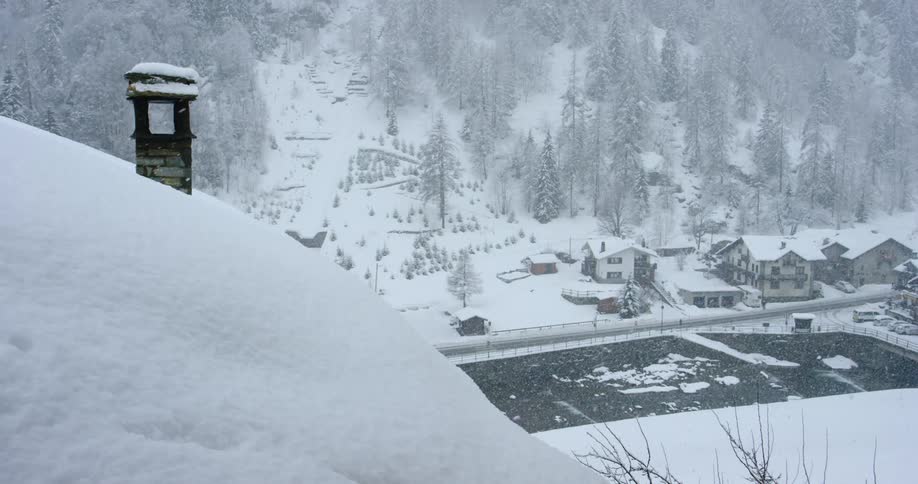 Its snowing in a neighborhood