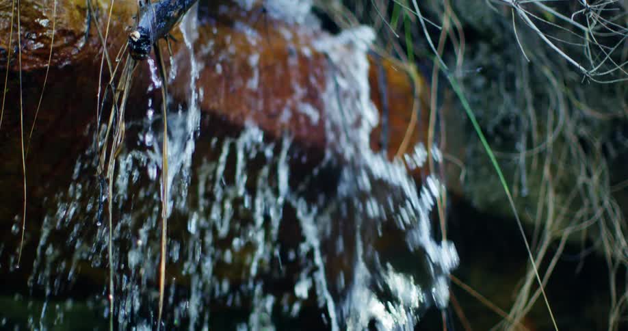 A small waterfall flowing over rock in nature
