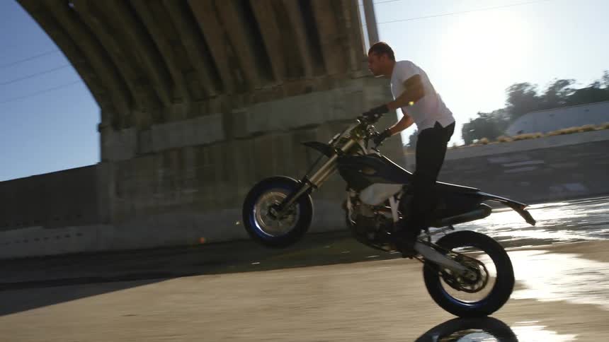 A man doing a wheelie on a motorcycle