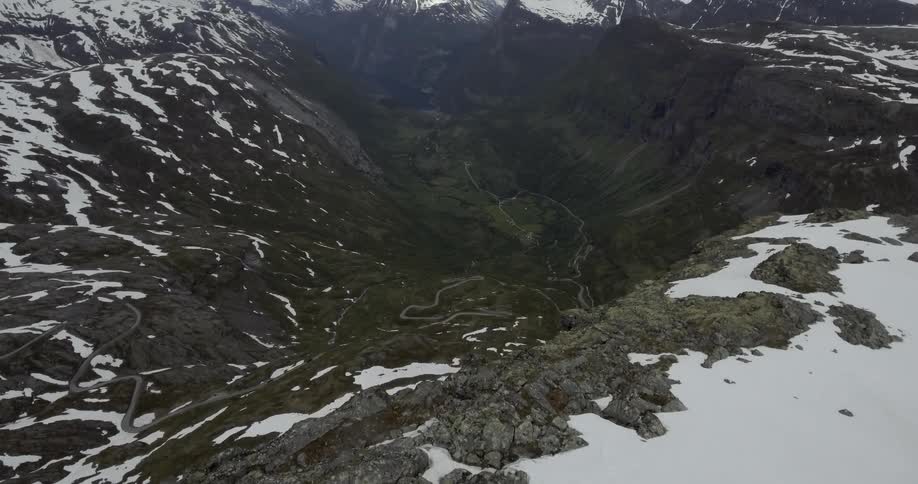 A deep valley covered in snow