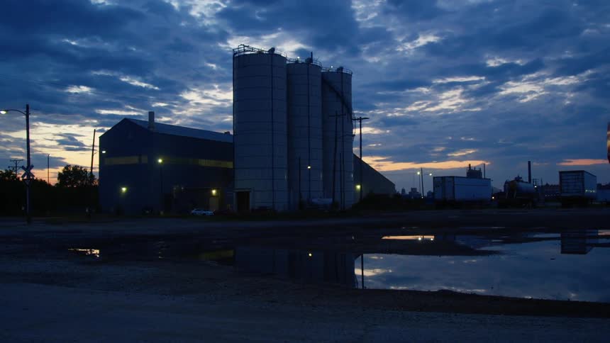 A quiet factory in the evening