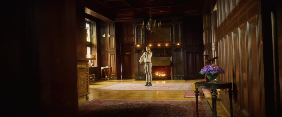 A person is playing the violin indoors