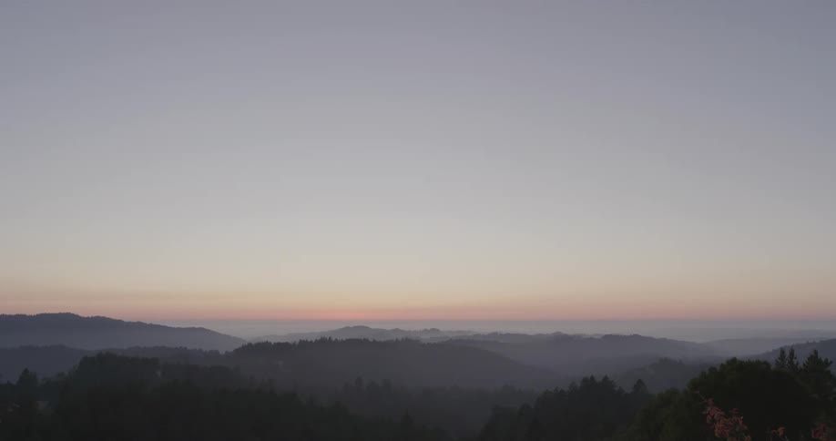 A landscape view of a forest and hills